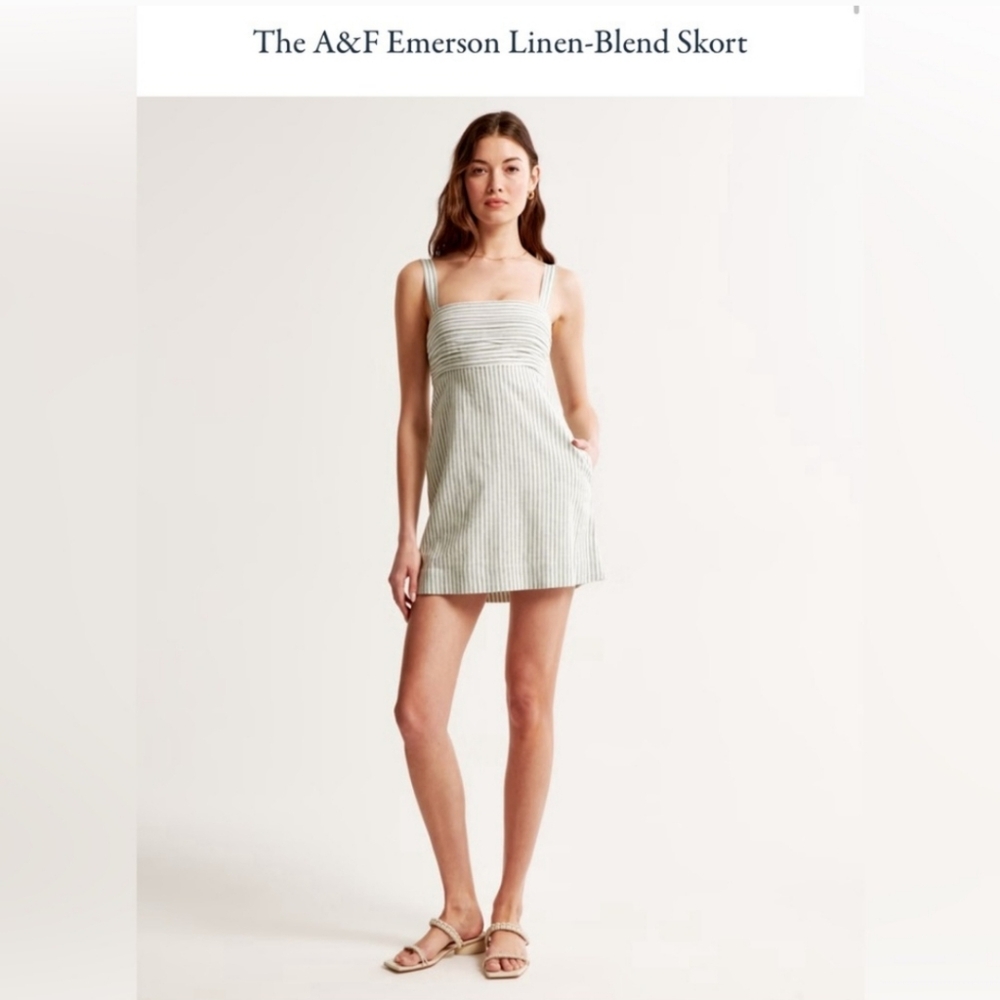 Abercrombie & Fitch Emerson Linen-blend Skort Green Stripe Size Small Petite